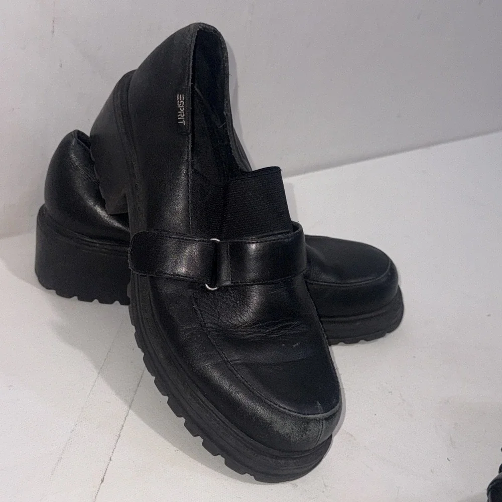 Vintage Esprit Chunky Platform Loafers Black 90s Y2K Goth Dark Grunge Shoes Sz 8